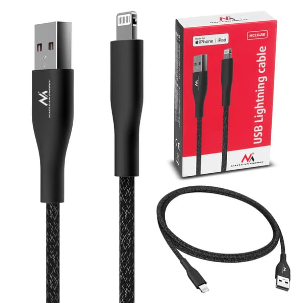 Maclean USB-A USB-kaapeli - Lightning 1 m musta (MCE845B)