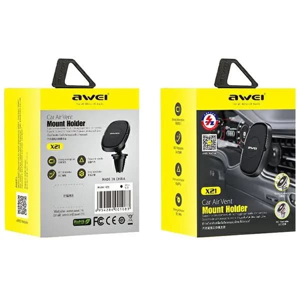 AWEI magneettinen autoteline X21 tuuletusritilään musta/musta