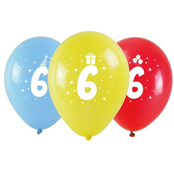 Ilmapallot painetulla numerolla - 6 (3 kpl)