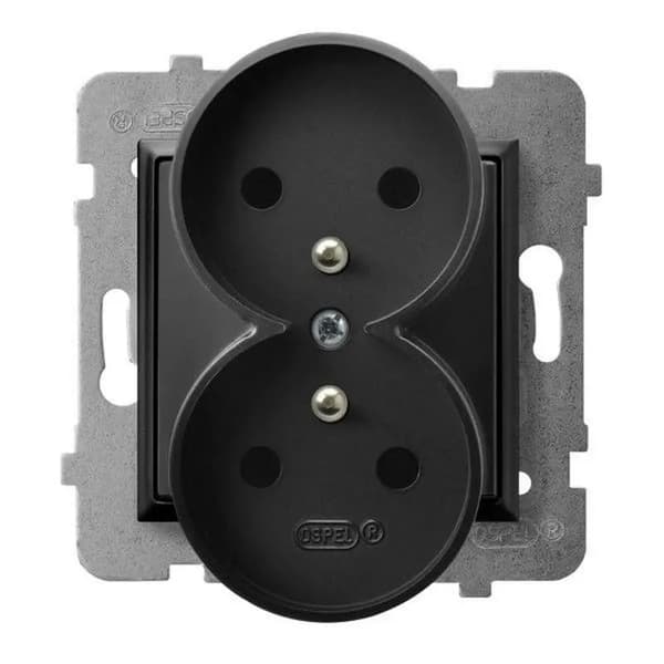 Ospel Stikkontakt Aria dobbelt med/u sort metallic (GP-2Urz/m/33)