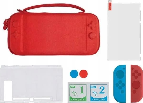MariGames Set 6in1 kotelo lasikotelolla Nintendo Switchille/Dss-106 punainen kotelo