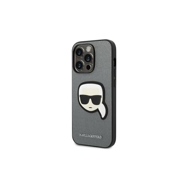 Original KARL LAGERFELD Hardcase KLHCP14LSAPKHG för iPhone 14 PRO (Saffiano With Karl Head Patch / silver)