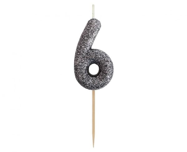 Kagelys nummer 6 glimmer, sort 11.5x3.5cm Godan