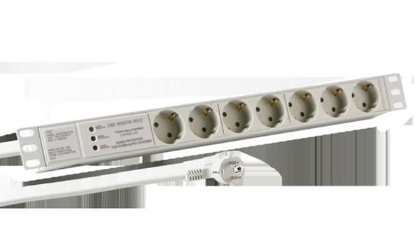Strømskinne EFB 19\" 1HE 7xCEE 7/3, UESS, aluminiumgrå