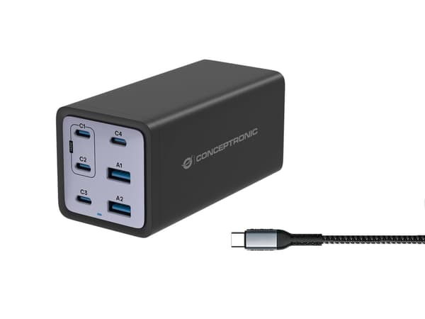 Laturi Conceptronic CONCEPTRONIC Ladegerät 6Port 200W,4xUSB-C,2xUSB-A +3-in-1 sw