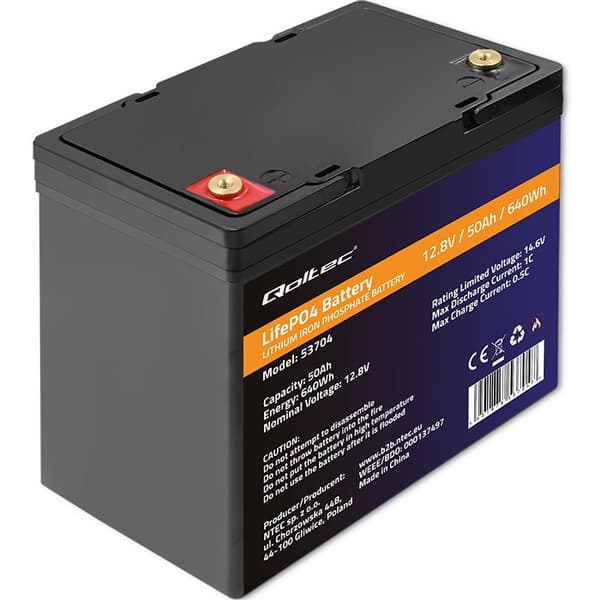 Qoltec LiFePO4 Litiumjärnfosfatbatteri | 12.8V | 50Ah | 640Wh| BMS