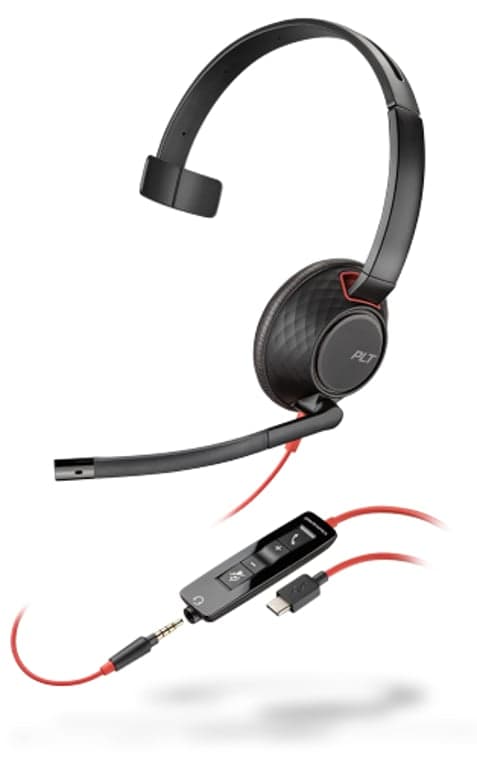 POLY Blackwire 5210 Headset Ledningsført Opkald/musik USB Type-C Sort, Rød