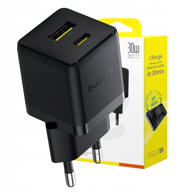 Baseus Palm -pikalaturi C+U 30W EU Cluster, musta