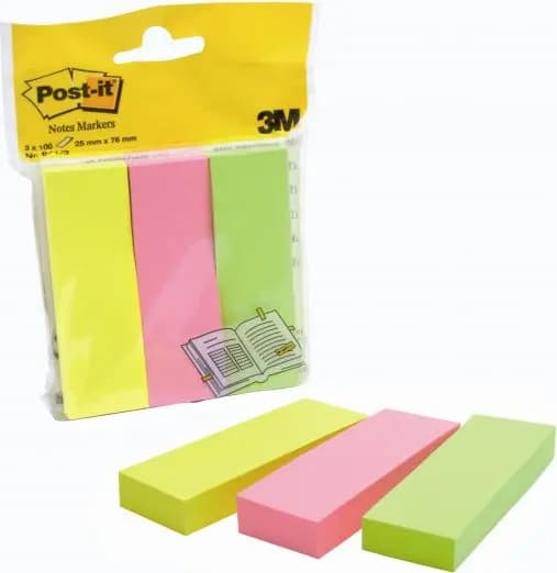 Post-it Självhäftande flikar 26x76mm 3x100 blad 671/3