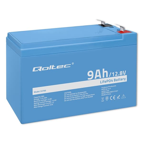 Qoltec LiFePO4 litiumrautafosfaattiakku | 12,8V | 9Ah | 115,2Wh | BMS