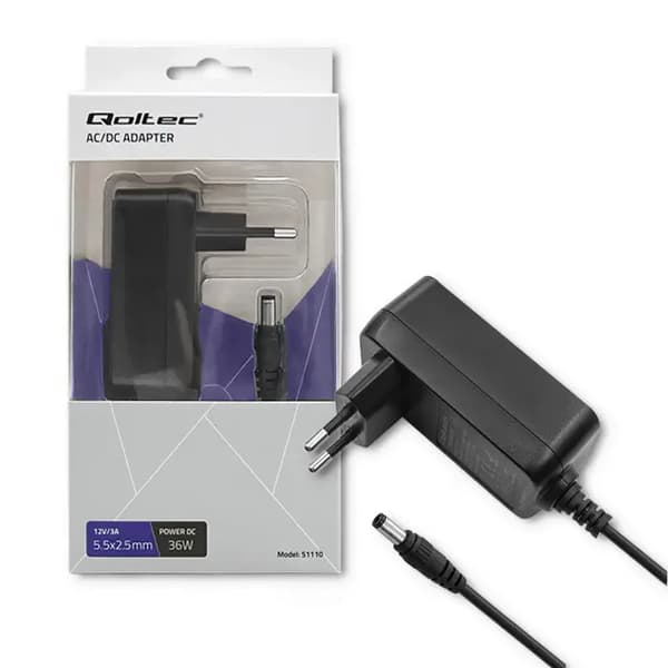Qoltec pistokevirtalähde 36W | 12V | 3A | 5.5*2.5