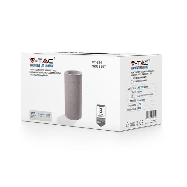 Seinävalaisin V-TAC CONCRETE 2xGU10 LED Pyöreä Vaaleanharmaa IP20 VT-894