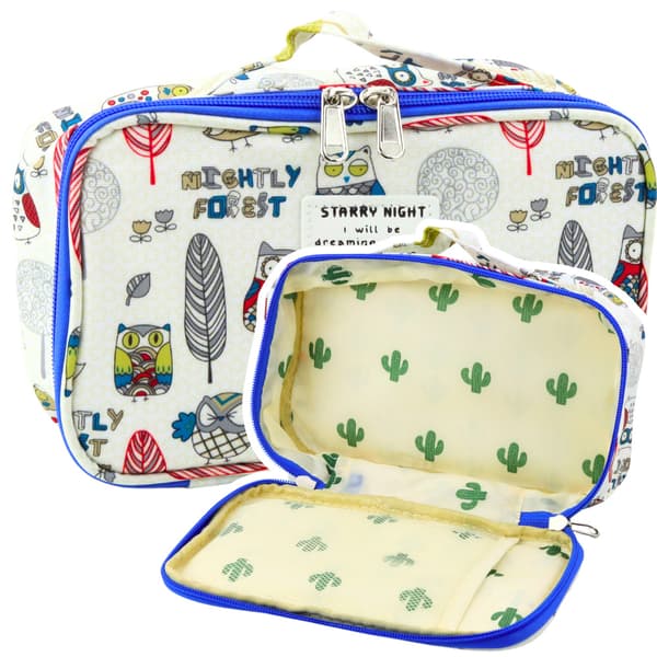 Skolpennfodral Organizer Rymlig Extra Ficka Ugglor Vit 21.5cm
