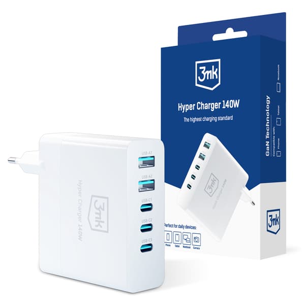 3mk Hyper Charger GaN USB / USB-C QC PD 140W vægoplader hvid