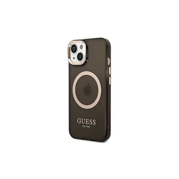 Guess GUHMP14MHTCMK iPhone 14 Plus 6,7\" sort/sort hårdt etui Guld Outline Translucent MagSafe