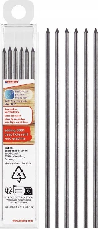 Edding Udskiftelige patroner e-8881 EDDING, til blyant e-8880, 6 stk., grafit