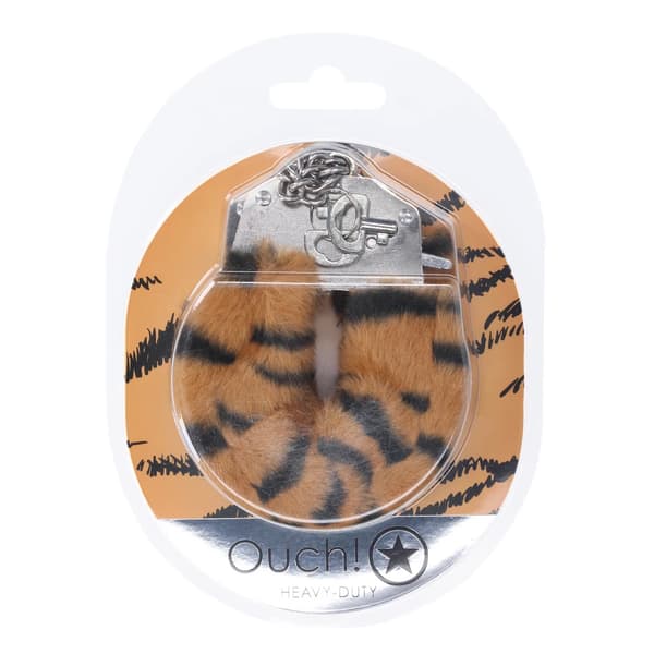 Ouch! Kraftige Tiger Fluffy Håndjern - Sikkert Låsesystem, Orange/Sort
