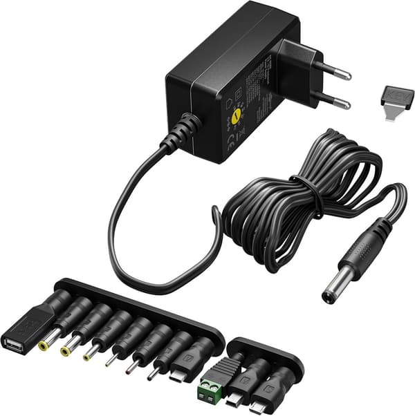 Yleisvirtalähde 3V-12V, maks. 18W 1.5A, 11 sovitinta, 64569