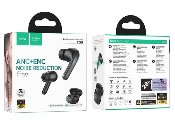 HOCO trådløse bluetooth TWS ANC ENC EQ5 hovedtelefoner sorte