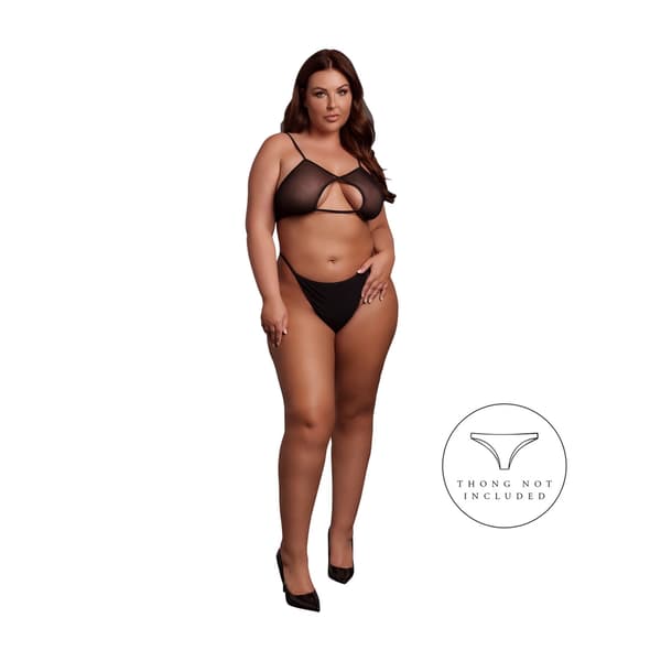 Obsessive Keyhole Mesh BH Plus Size Sort Dobbelt Ryg Justerbar XL-4XL