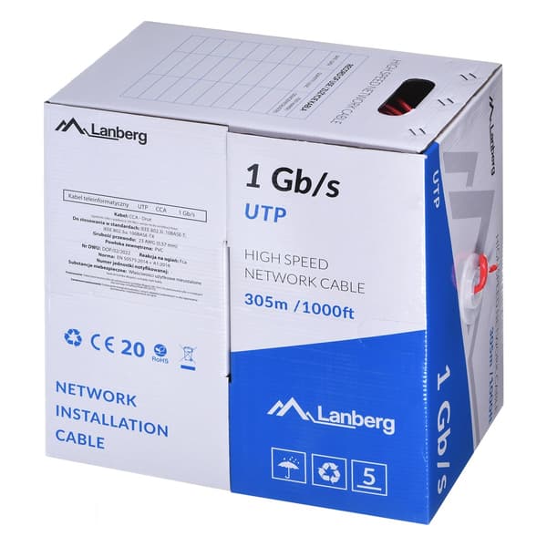 LAN-kabel UTP 1GB/S 305M ledning CCA rød