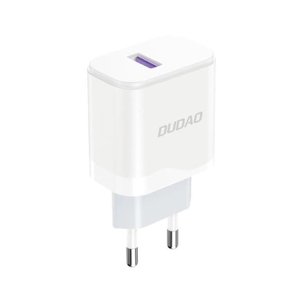 Dudao A20EU USB-A 18W seinälaturi - valkoinen + USB-A - USB-C kaapeli