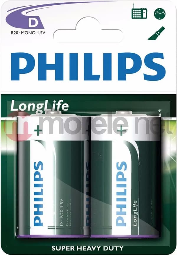 Philips LongLife D/R20 batteri 2 stk