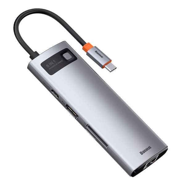 BASEUS HUB-adapter 8-i-1 Metal Gleam Typ C CAHUB-CV0G grå