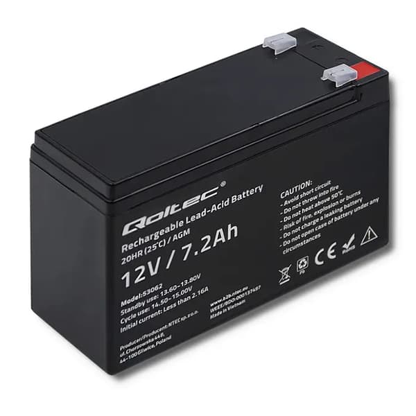 Batteri AGM Qoltec 12V | 7.2Ah | MAX.108A