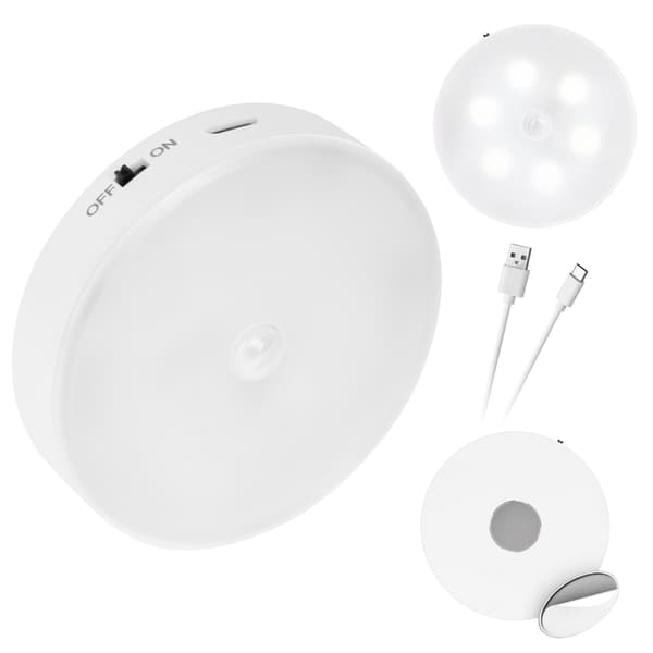Genopladelig LED-natlampe med magnet og bevægelsessensor.