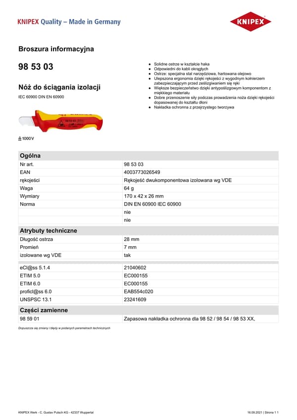 KNIV FÖR ATT SKÄRA ISOLERING 170MM