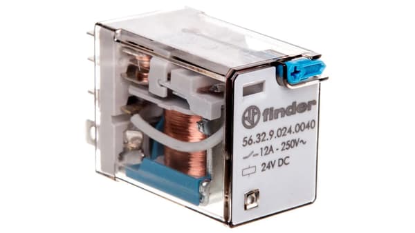 Finder Transmitter 2P 12A 24V DC Knap Test Mekanisk Handlingsindikator (56.32.9.024.0040)
