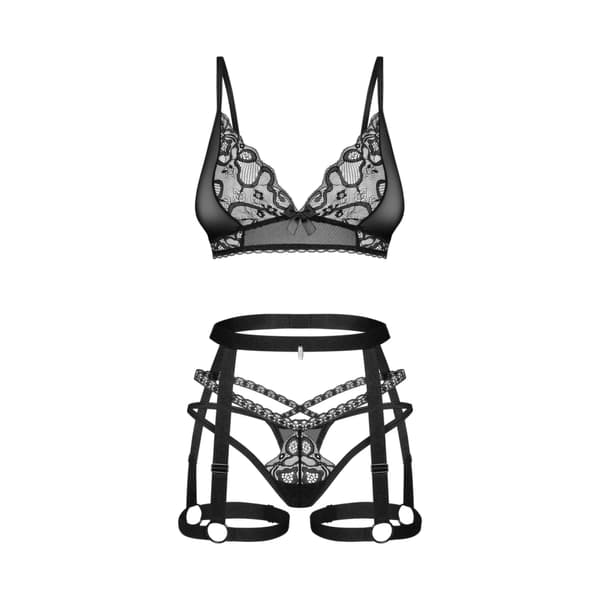 Obsessive Blomentis 3-delt sæt sort M/L - Justerbart moderne design
