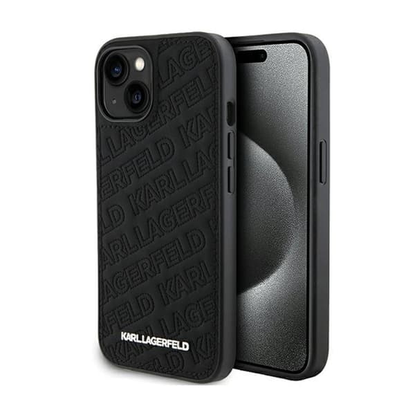 Originalt KARL LAGERFELD Hardcase KLHCP15MPQKPMK til iPhone 15 Plus (Quilted Pattern / sort)