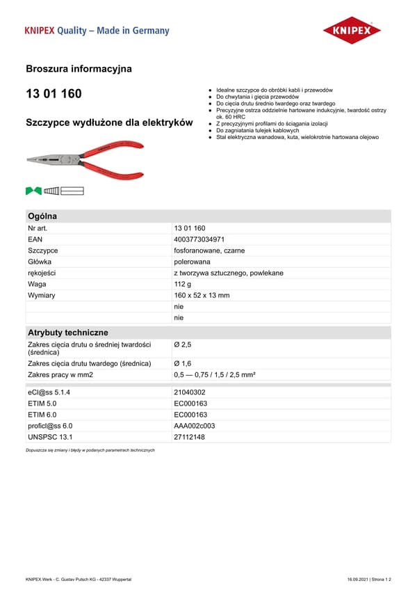 TANG TIL ELEKTRIKERE 160MM