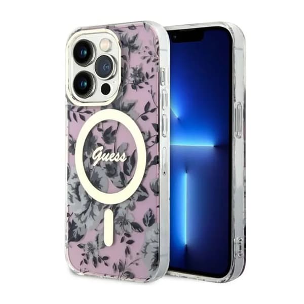 Guess GUHMP14XHCFWSP iPhone 14 Pro Max 6.7\" rosa/rosa Hardcase Flower MagSafe