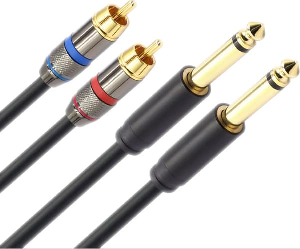 Kabel Mozos Jack 6.3mm - RCA (Cinch) x2 3m sort (MCABLE-2JT2R)