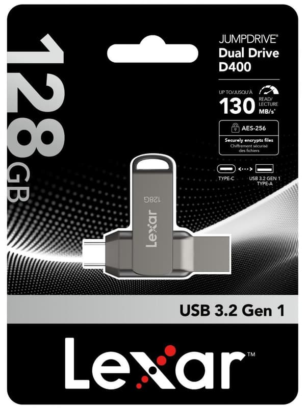 Lexar JumpDrive D400 USB 3.1 - 128 Gt (harmaa)