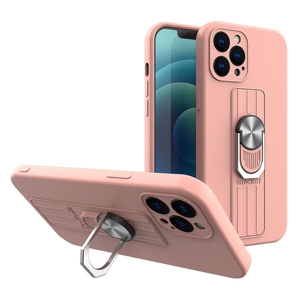 Ring Case silikonecover med fingergreb og stativ til iPhone XS Max pink