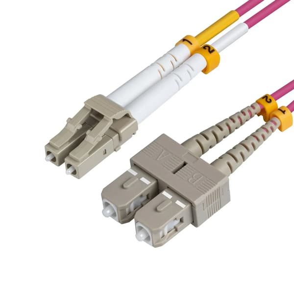 MicroConnect LC/UPC-SC/UPC 5m OM4 Fiber Patchkabel MM Duplex LSZH, OD: 2mm, 0.3dB Erica Violet