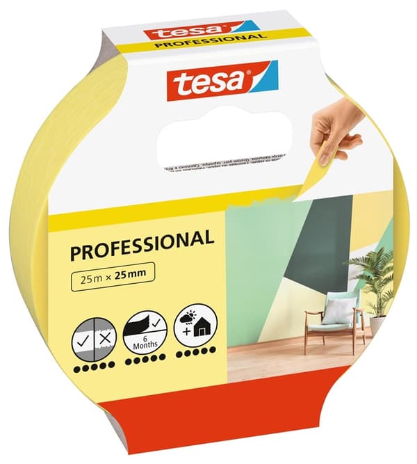 Tesa afdækningstape 25m x 25mm Preci.indendørs gul 56270
