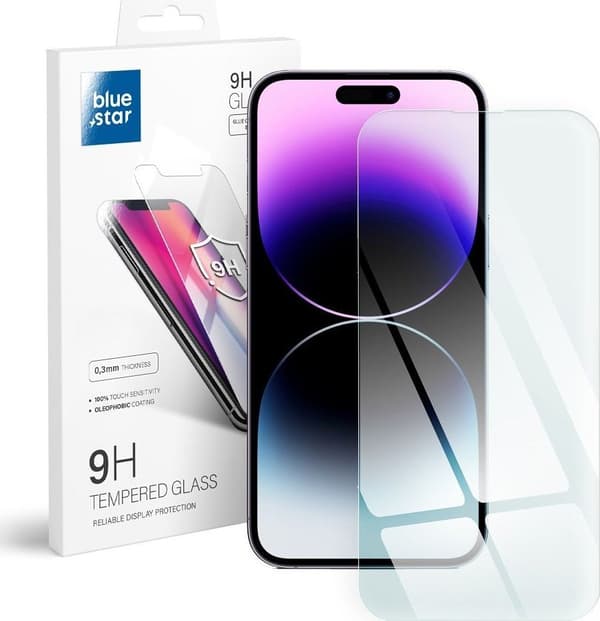 Blue Star 5D -karkaistu lasi - iPhone 14 Pro (full glue) musta
