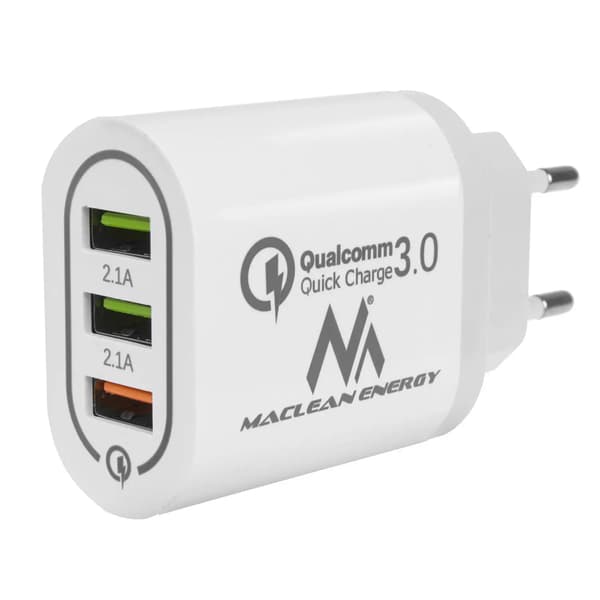 Netværksoplader Maclean MCE479 W QC 3.0 3xUSB hvid