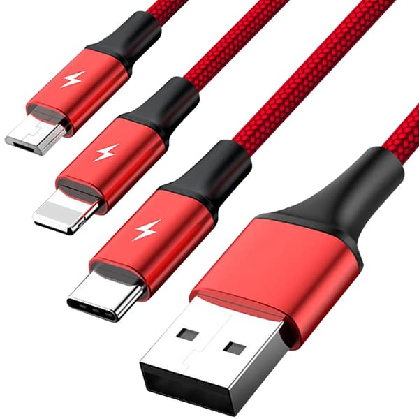 Unitek micro USB/Lightning/USB-C 1,2m röd