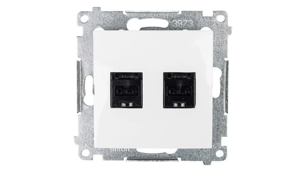 Kontakt-Simon Computerstik SIMON54 dobbelt 2xRJ45 kat.6 med sort hvid - D62.01/11