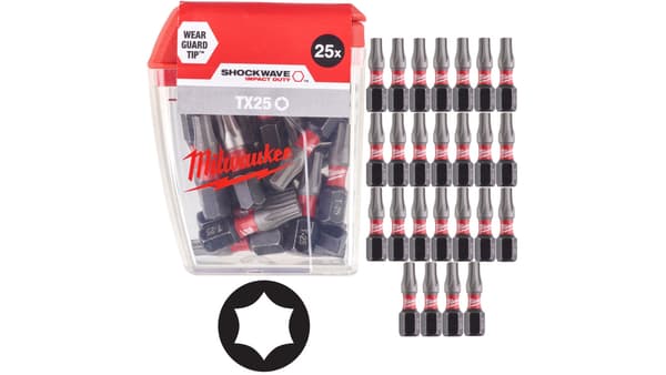 Slagbits til TORX TX25 25mm 1/4 SHOCKWAVE 25 stk. MILWAUKEE
