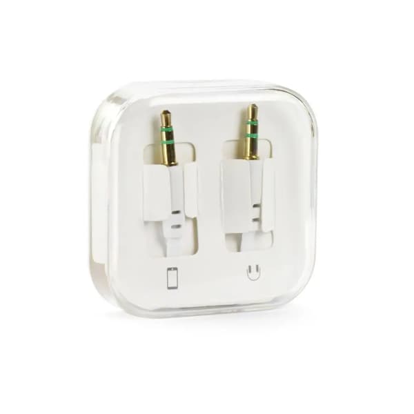 AUX-KAAPELI JACK STEREO 3,5mm BOX valkoinen 1m (laatikossa)