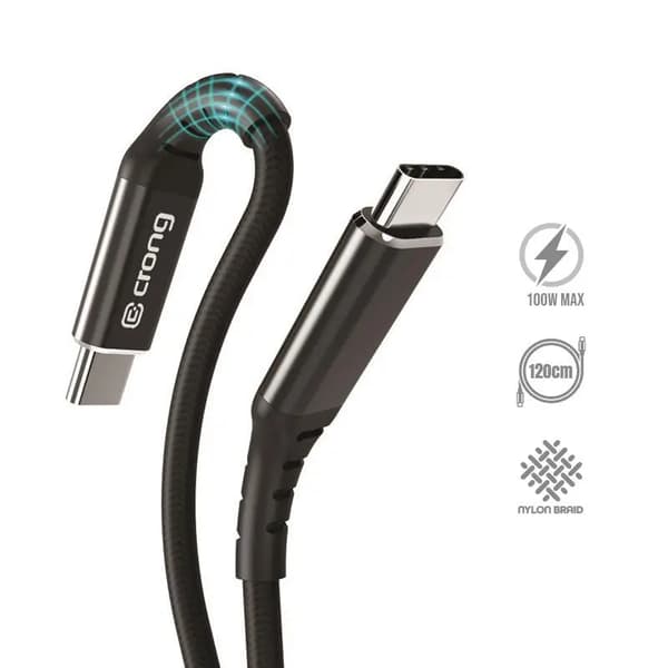 Crong Armor Link - Kaapeli 100W 5A USB-C - USB-C Pikalataus 120cm (musta)
