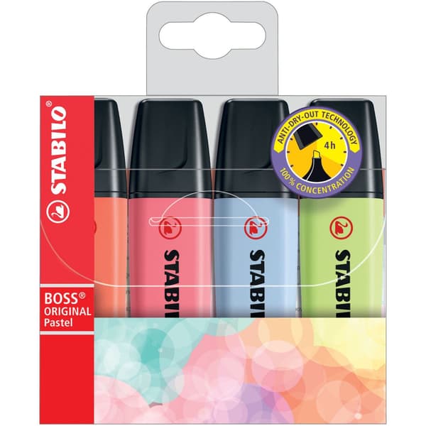 Highlighter Boss Pastel etui 4 farver STABILO