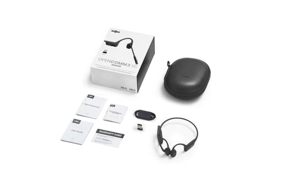 Shokz OpenComm2 USB-C + USB-A -adapteri, mustat luujohdinkuulokkeet